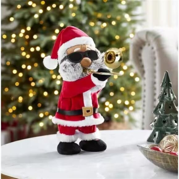Animated  Musical African American Santa  With Trombone Christmas Decor Plush - Picture 3 of 3